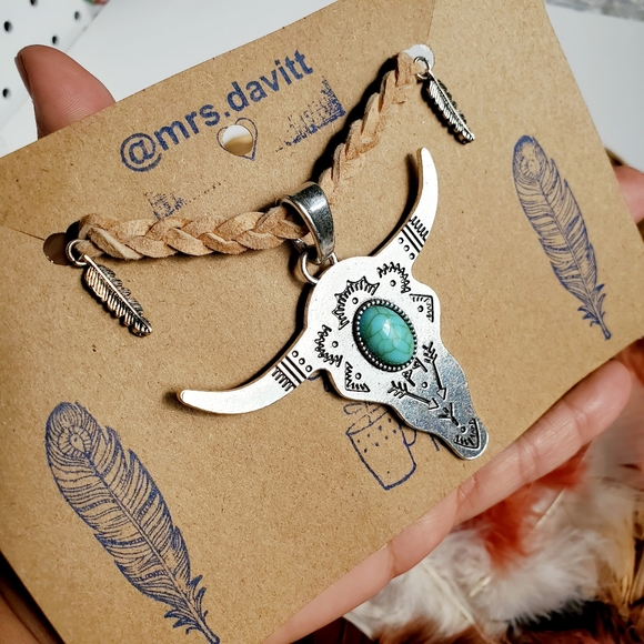 Turquoise Steer Head Western Necklace /choker - Picture 9 of 10